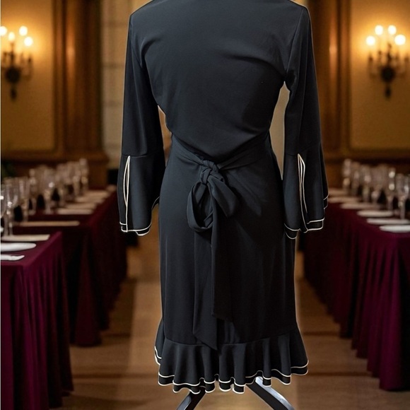 Express Black Wrap Midi Dress with Ruffle Cuffs - Picture 6 of 7